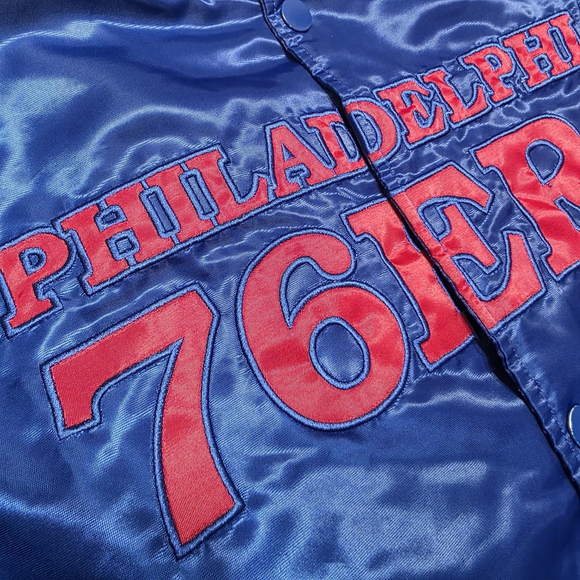 Vintage Starter Philadelphia 76ers Satin Jacket Blue Red Embroidered Logo M - Picture 4 of 11